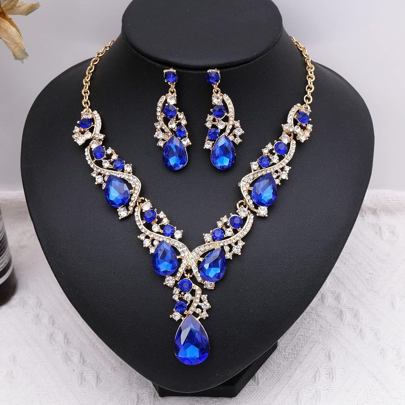 CSY Women's Elegant Bridal Necklace Earrings Stretch Bangle Bracelsts Set for Bride Bridesmaid Wedding Teardrop Crystal Costume Jewelry Sets - Image 3